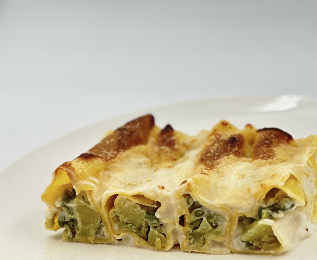 Cannelloncini di patate e fagiolini al pesto